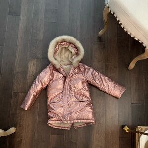 Crewcuts girls Metallic Rose Pink fur Puffer Jacket